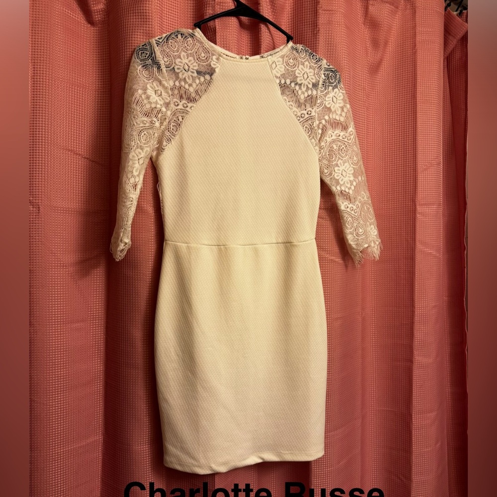 Charlotte Russe Cream Lace Long Sleeve Dress